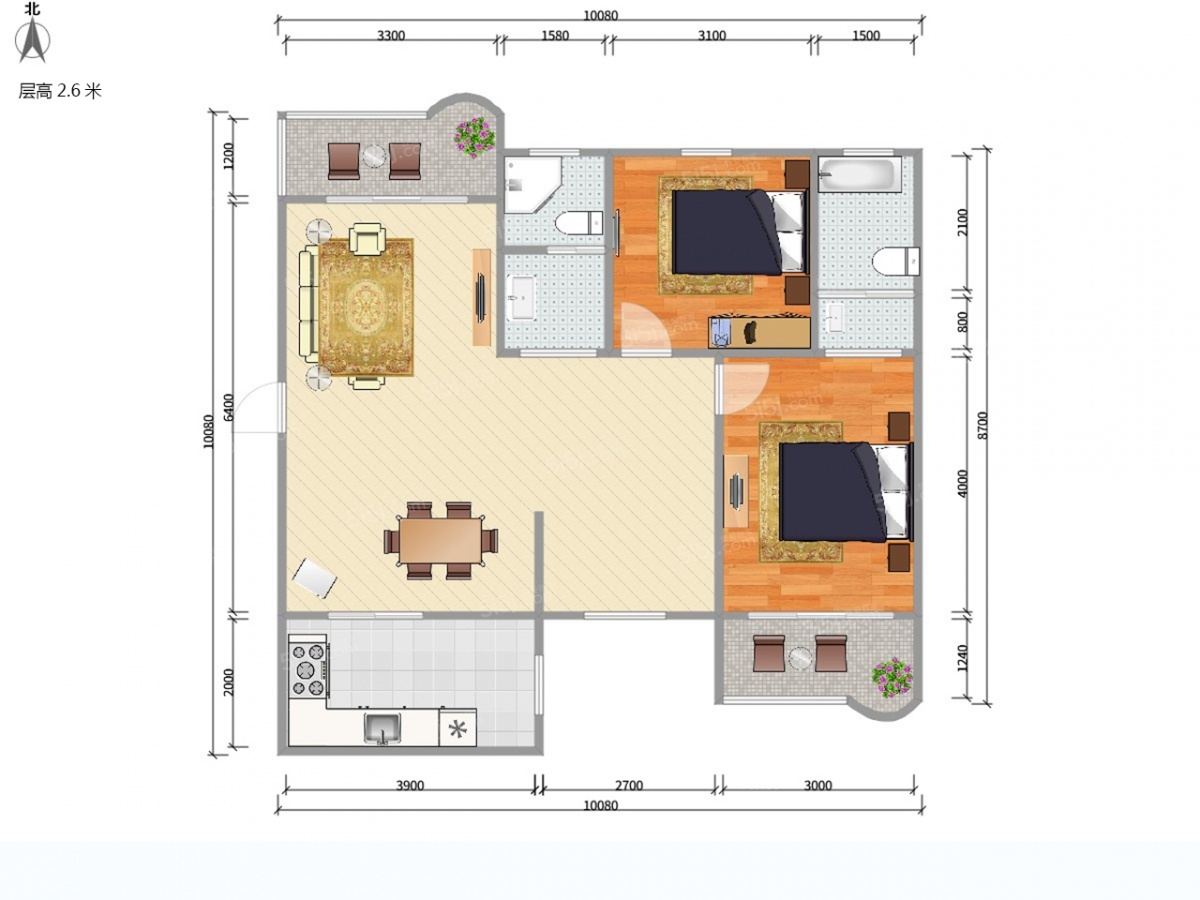 佳信花苑·龙柏一村3室2厅户型图