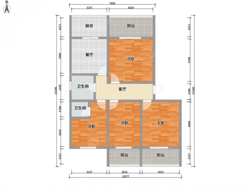 太原我爱我家此房户型为4室1厅2卫，建筑面积为122.92平米，朝向为南