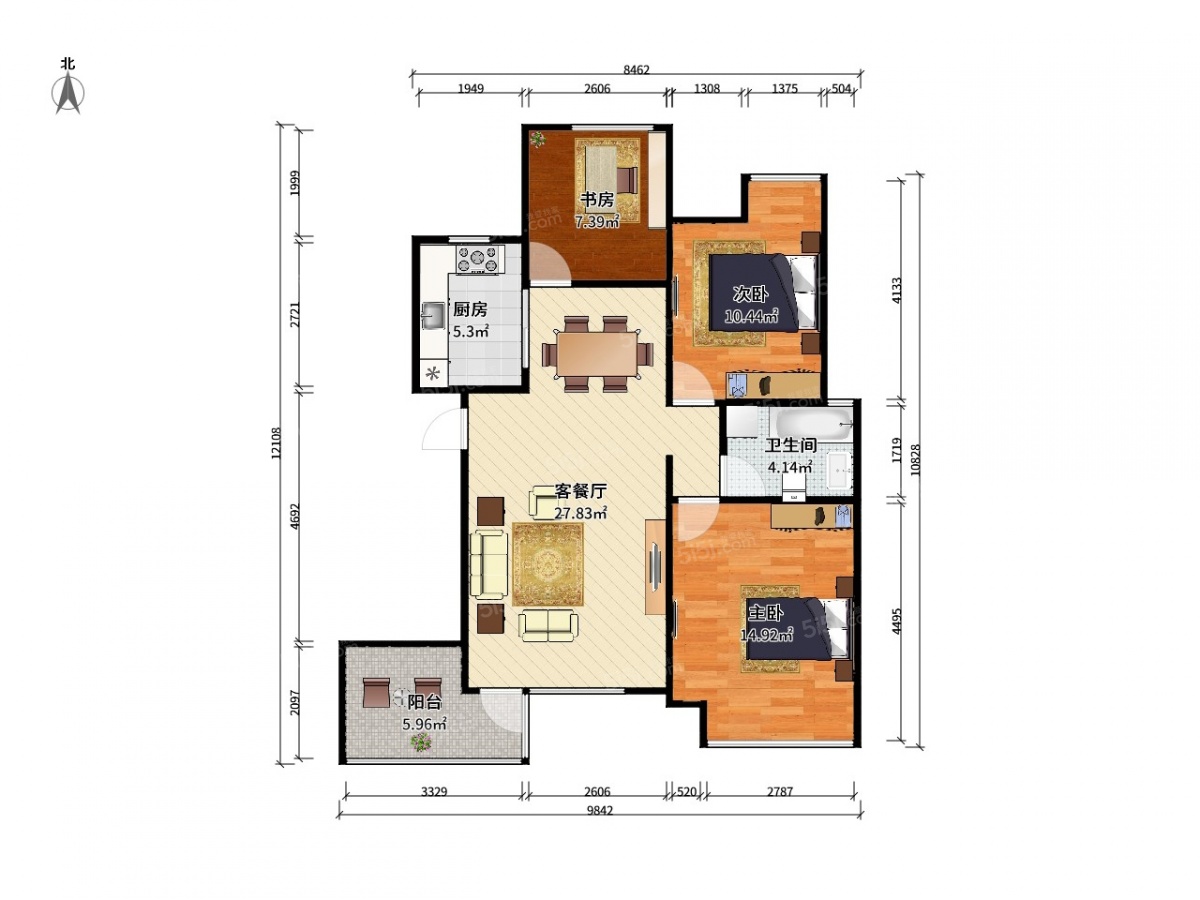 新城盛景园(d区)3室2厅户型图