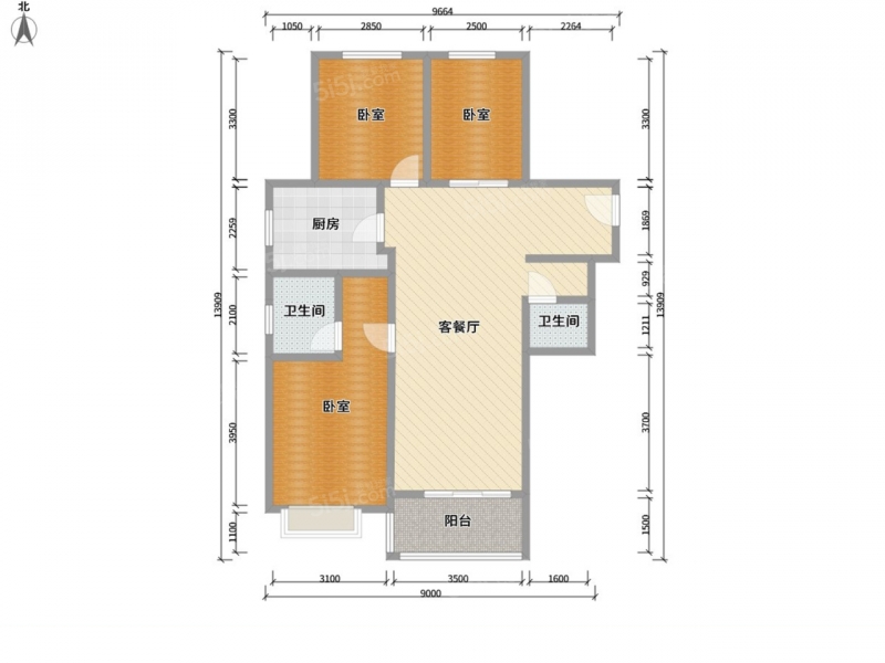 太原我爱我家太榆路万科城-3期 · 3室 · 1厅