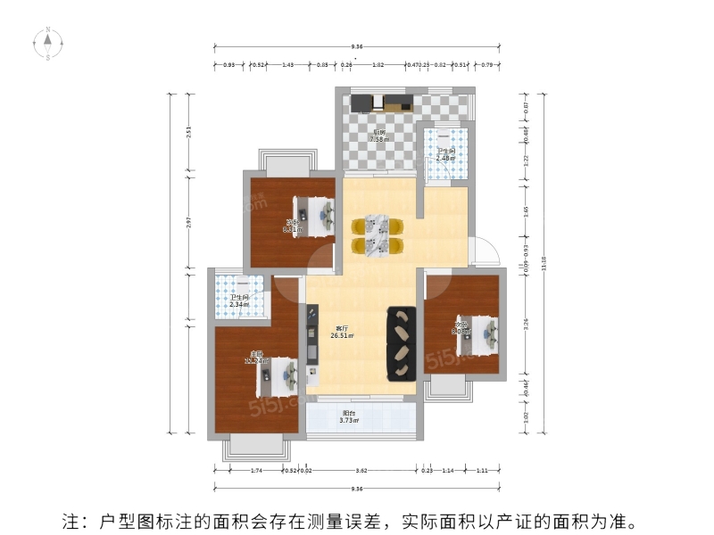 苏州我爱我家整租·平江新城·惠宇华庭·3室