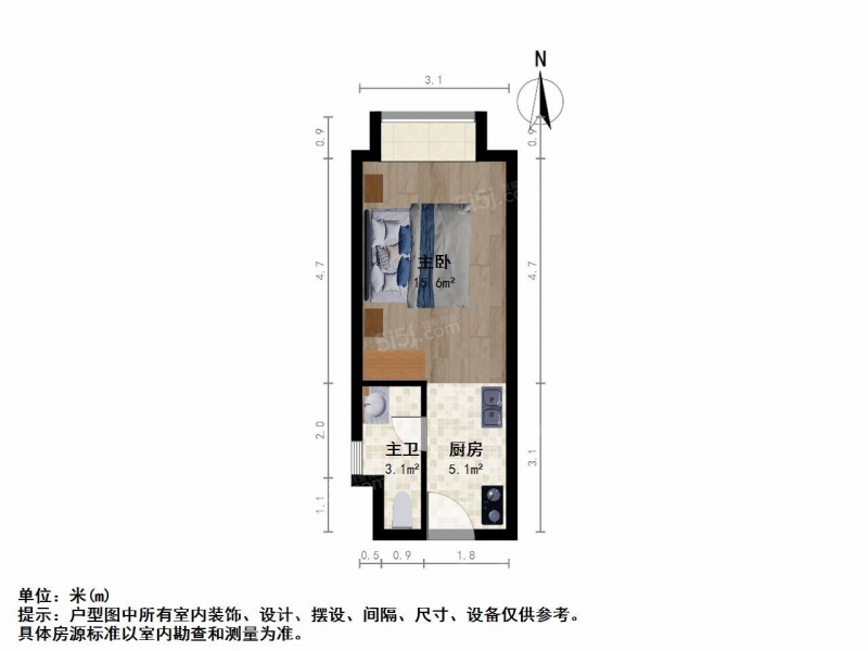 无锡我爱我家江溪 · 金科米兰花园商住 · 1室 · 1厅