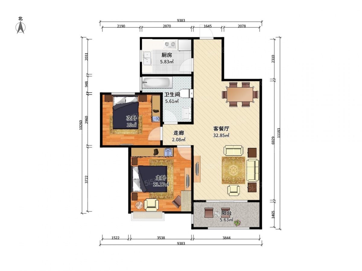 龙湖紫都城南区2室2厅户型图